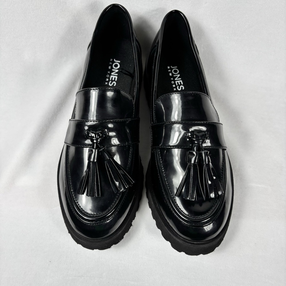 Jones New York Shoes Womens 8.5 Priscilla Tassel Loafers Black Patent Leather